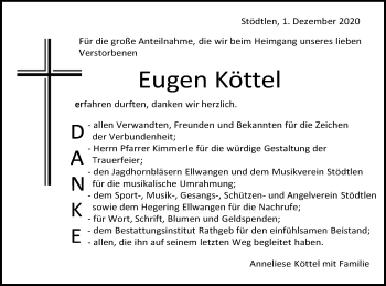 Traueranzeige von Eugen Köttel von Schwäbische Post