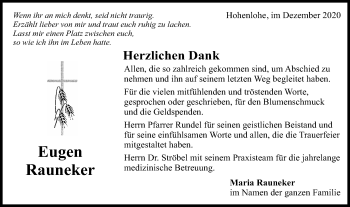 Traueranzeige von Eugen Rauneker von Schwäbische Post