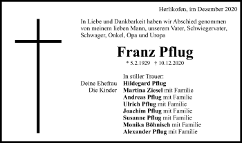 Traueranzeige von Franz Pflug von Gmünder Tagespost