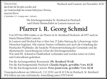 Traueranzeige von Georg Schmid von Gmünder Tagespost