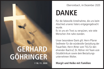 Traueranzeige von Gerhard Göhringer von Schwäbische Post