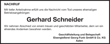 Traueranzeige von Gerhard Schneider von Schwäbische Post