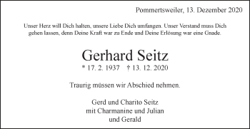 Traueranzeige von Gerhard Seitz von Schwäbische Post