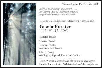 Traueranzeige von Gisela Förster von Schwäbische Post