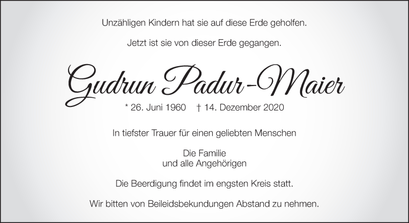  Traueranzeige für Gudrun Padur-Maier vom 18.12.2020 aus Gmünder Tagespost