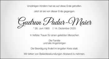 Traueranzeige von Gudrun Padur-Maier von Gmünder Tagespost
