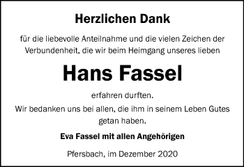 Traueranzeige von Hans Fassel von Gmünder Tagespost