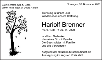 Traueranzeige von Hariolf Brenner von Schwäbische Post