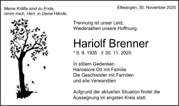 Traueranzeige von Hariolf Brenner