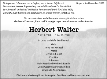 Traueranzeige von Herbert Walter von Schwäbische Post