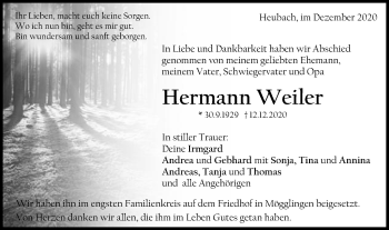 Traueranzeige von Hermann Weiler von Gmünder Tagespost
