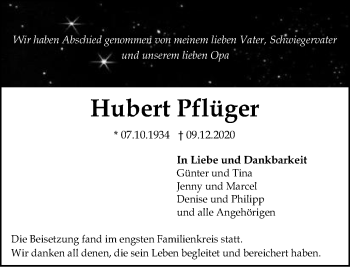 Traueranzeige von Hubert Pflüger von Gmünder Tagespost