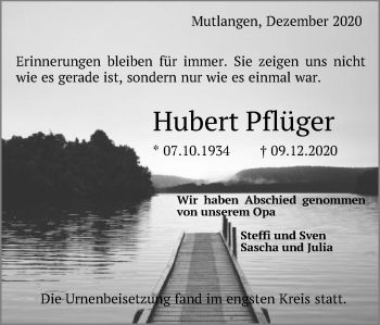 Traueranzeige von Hubert Pflüger von Gmünder Tagespost