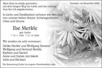 Traueranzeige von Ilse Merkle von Schwäbische Post