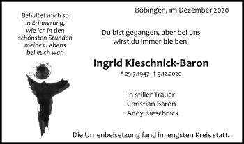 Traueranzeige von Ingrid Kieschnick-Baron von Gmünder Tagespost