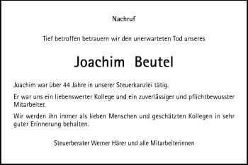 Traueranzeige von Joachim Beutel von Gmünder Tagespost
