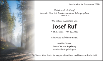 Traueranzeige von Josef Ruf von Schwäbische Post