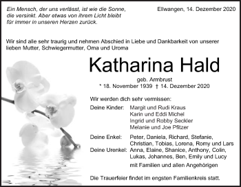 Traueranzeige von Katharina Hald