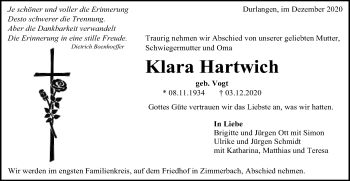 Traueranzeige von Klara Hartwich von Gmünder Tagespost