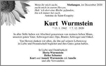Traueranzeige von Kurt Wurmstein von Gmünder Tagespost