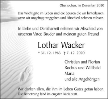 Traueranzeige von Lothar Wacker von Schwäbische Post