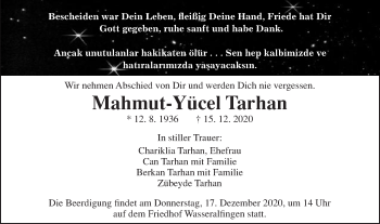 Traueranzeige von Mahmut-Yücel Tarhan von Schwäbische Post