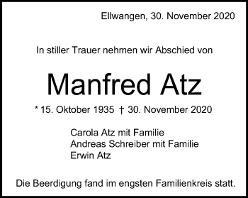 Traueranzeige von Manfred Atz