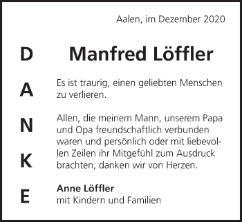 Traueranzeige von Manfred Löffler von Schwäbische Post