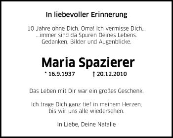 Traueranzeige von Maria Spazierer von Gmünder Tagespost