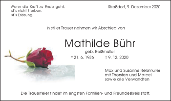 Traueranzeige von Mathilde Bühr von Gmünder Tagespost