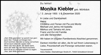 Traueranzeige von Monika Kiebler von Schwäbische Post