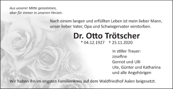 Traueranzeige von Otto Trötscher von Schwäbische Post