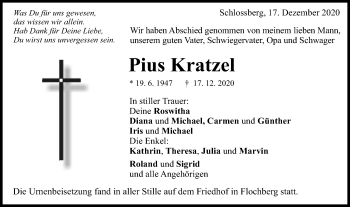 Traueranzeige von Pius Kratzel von Schwäbische Post