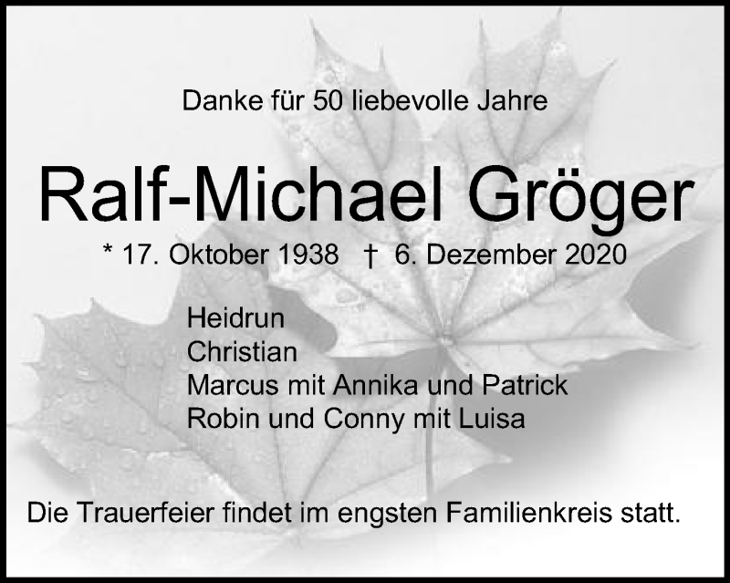  Traueranzeige für Ralf-Michael Gröger vom 09.12.2020 aus Schwäbische Post