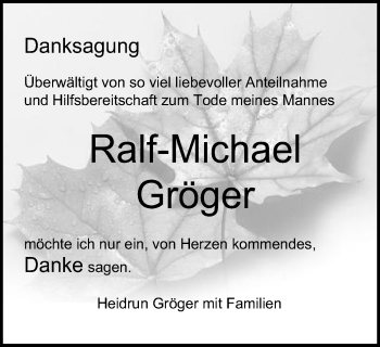 Traueranzeige von Ralf-Michael Gröger von Schwäbische Post