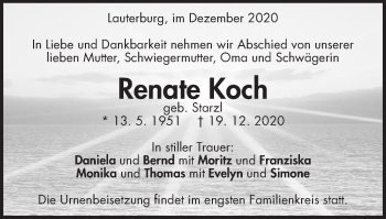 Traueranzeige von Renate Koch von Schwäbische Post