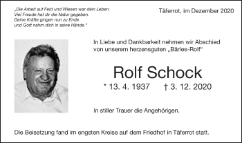 Traueranzeige von Rolf Schock von Gmünder Tagespost