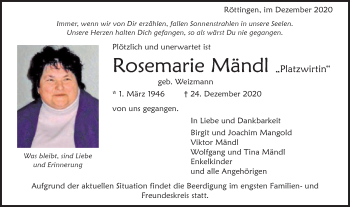 Traueranzeige von Rosemarie Mändl von Schwäbische Post