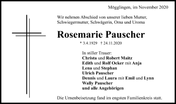 Traueranzeige von Rosemarie Pauscher von Gmünder Tagespost