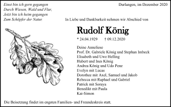 Traueranzeige von Rudolf König von Gmünder Tagespost