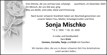 Traueranzeige von Sonja Mischko von Schwäbische Post