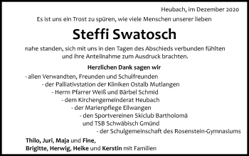 Traueranzeige von Steffi Swatosch von Gmünder Tagespost