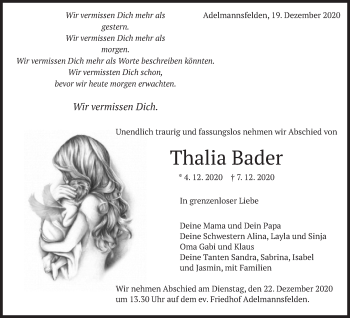 Traueranzeige von Thalia Bader von Schwäbische Post