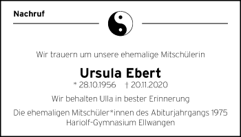 Traueranzeige von Ursula Ebert von Schwäbische Post