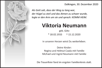 Traueranzeige von Viktoria Neumann von Schwäbische Post