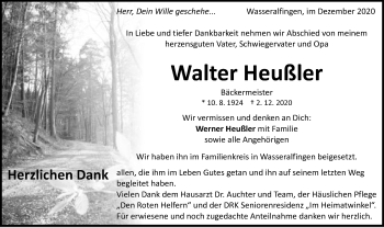 Traueranzeige von Walter Heußler von Schwäbische Post