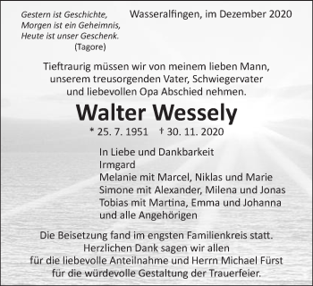 Traueranzeige von Walter Wessely von Schwäbische Post