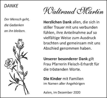 Traueranzeige von Waltraud Martin von Schwäbische Post