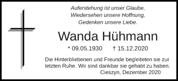 Traueranzeige von Wanda Hühmann von Gmünder Tagespost