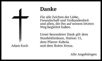 Traueranzeige von Adam Koch  von Gmünder Tagespost